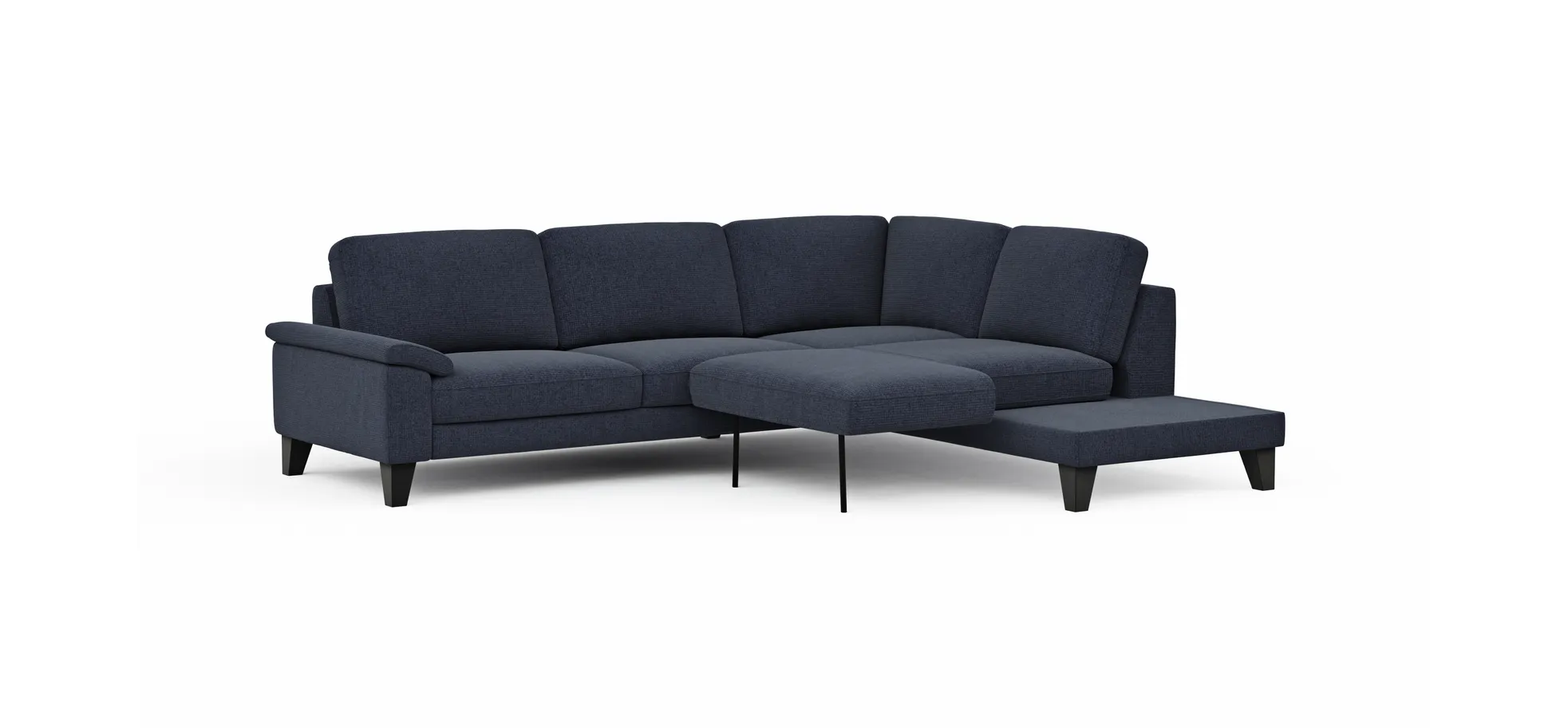 Ecksofa Oviedo - 2,5-Sitzer mit Ecke rechts inkl. Drehsitz, Stoff, Dunkelblau