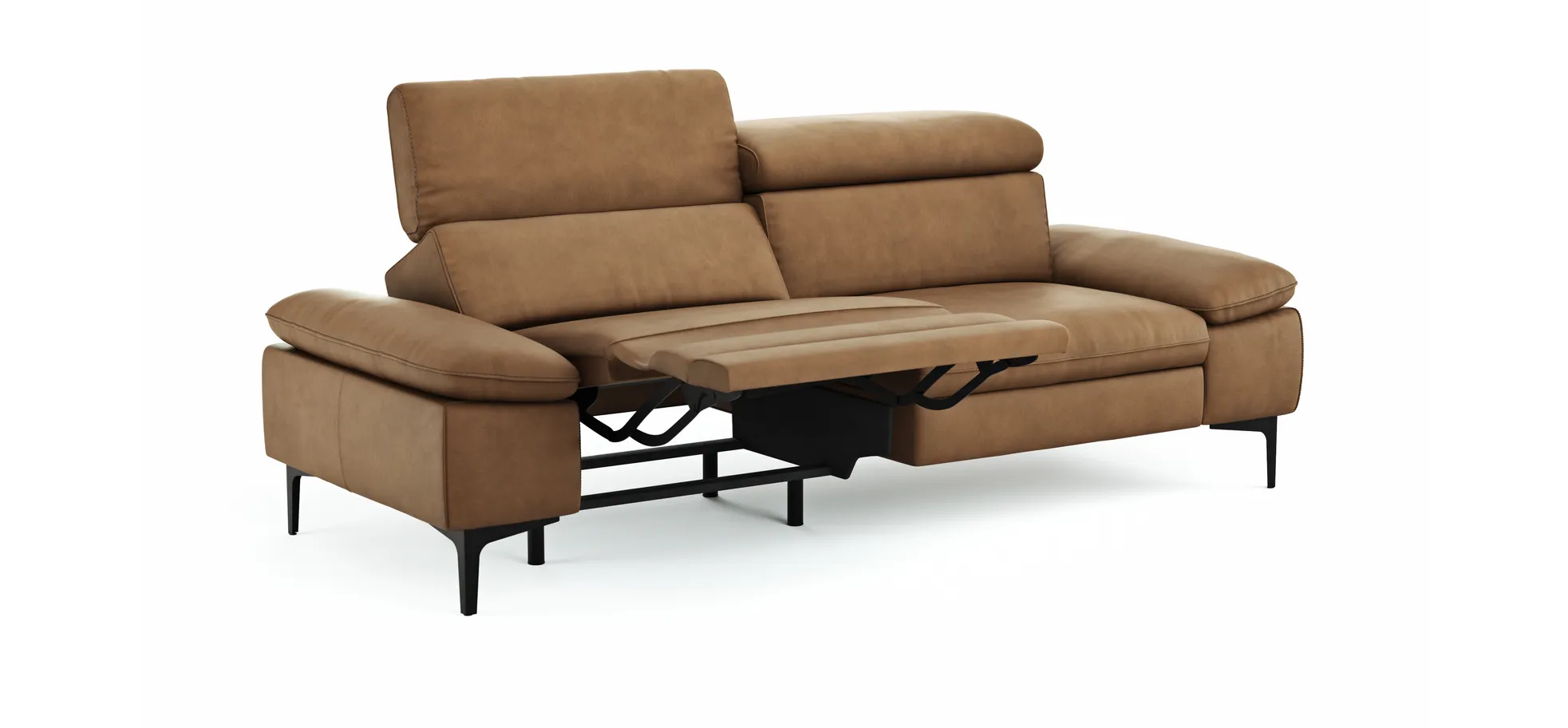Sofa Felipa - 3-Sitzer inkl. Relaxfunktion (motorisch) und Kopfteil verstellbar, Leder, Cognac
