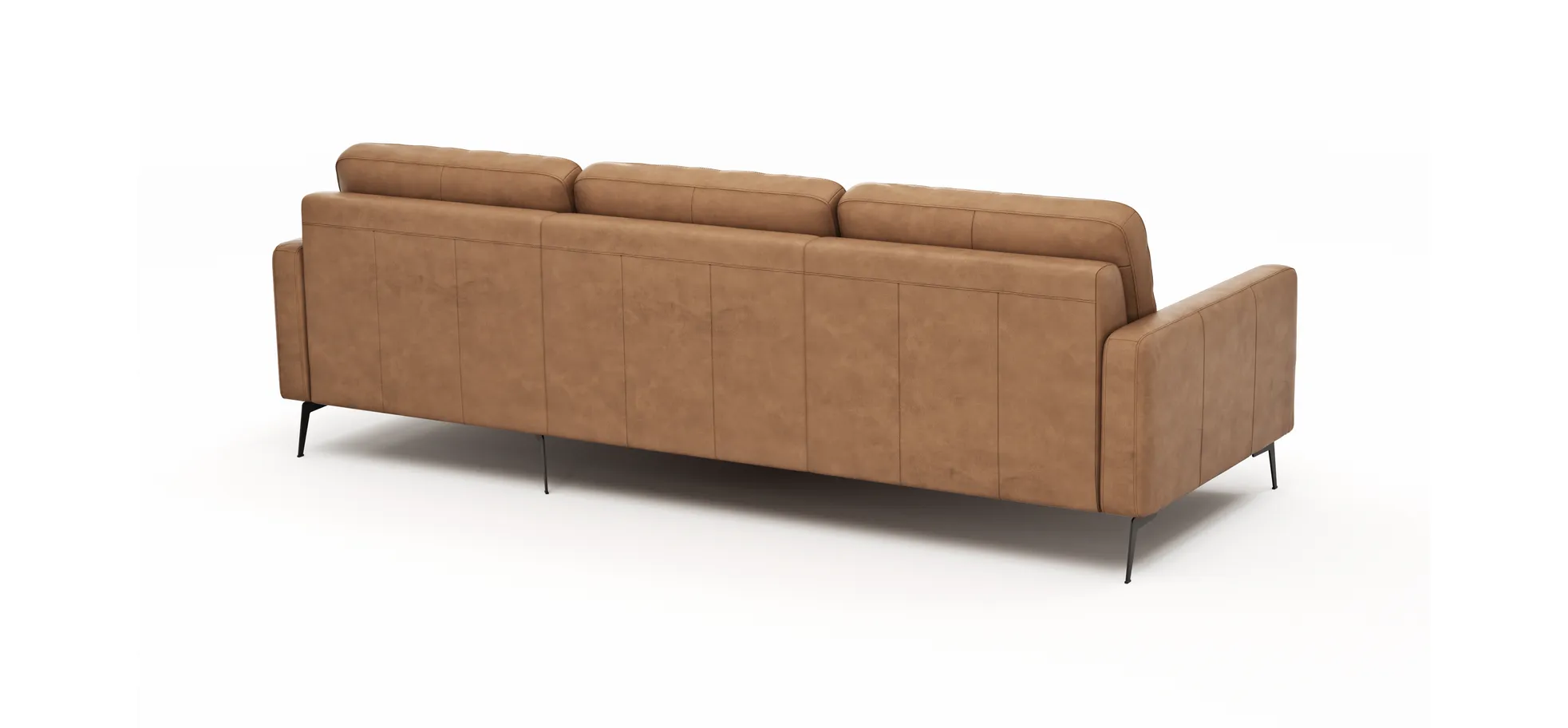 Ecksofa Enna - 3-Sitzer mit Longchair rechts, Armlehne A, Leder, Cognac