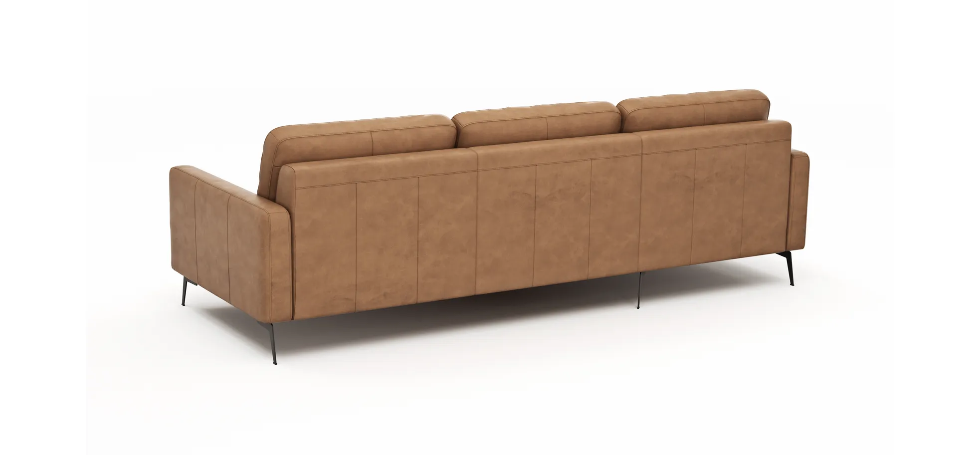 Ecksofa Enna - Longchair Links mit 3-Sitzer, Armlehne A, Leder, Cognac
