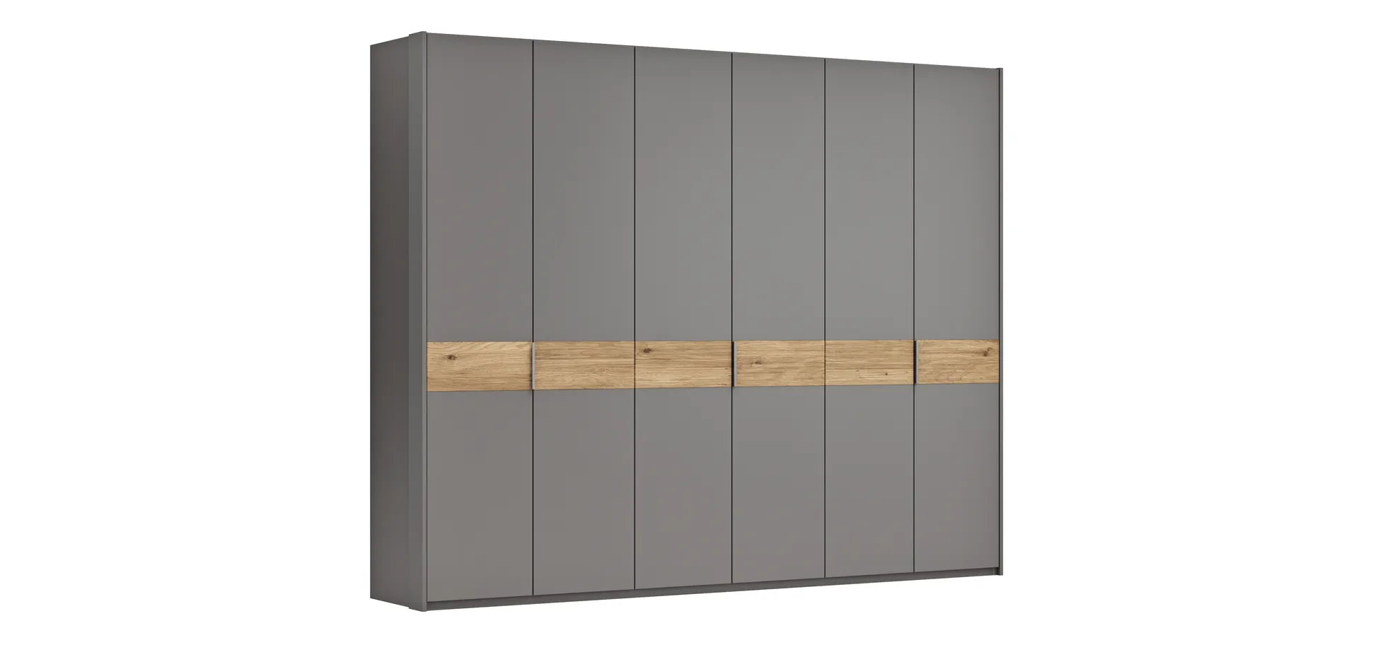 Drehtürenschrank Viana - B ca. 303 cm, Lack, Steingrau, Riffholz, Wildeiche 120116