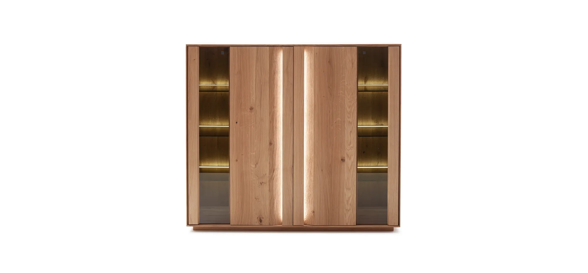 Highboard Due Viso - inkl. Beleuchtung, BHT ca. 153x135x40 cm , Wildeiche Roheffekt, geölt