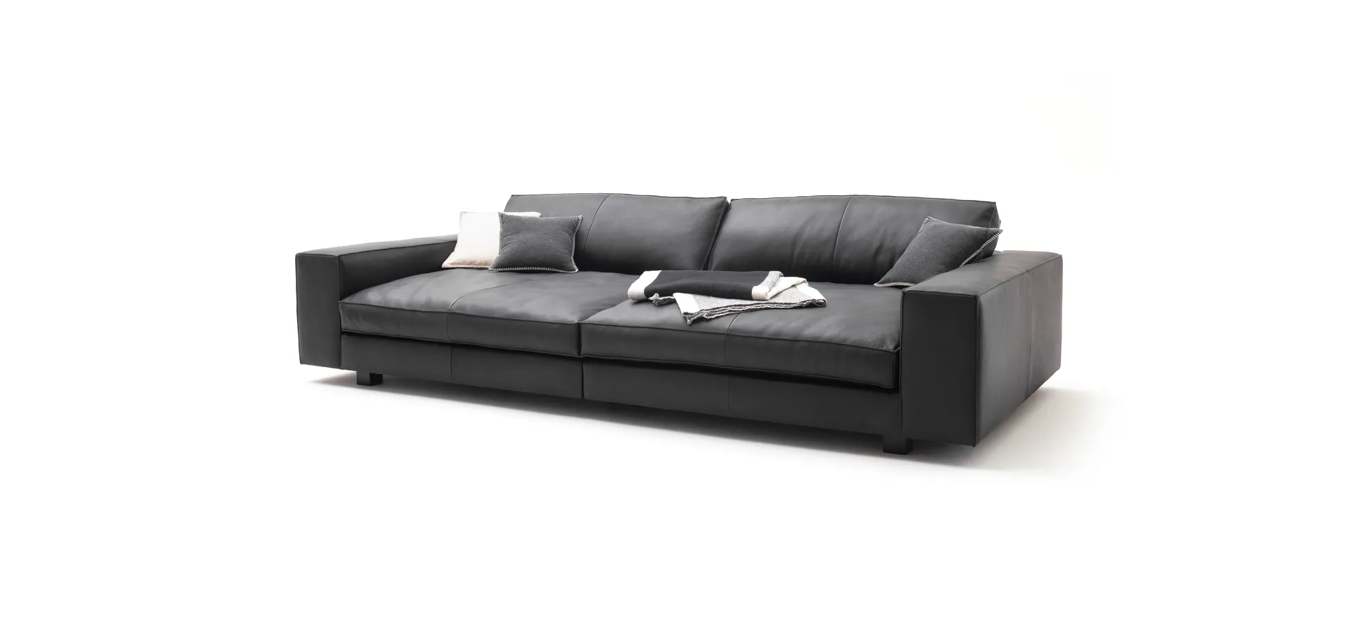 Sofa Aprino 1 - 4-Sitzer XXL, Leder, Schwarz, Armlehne Block