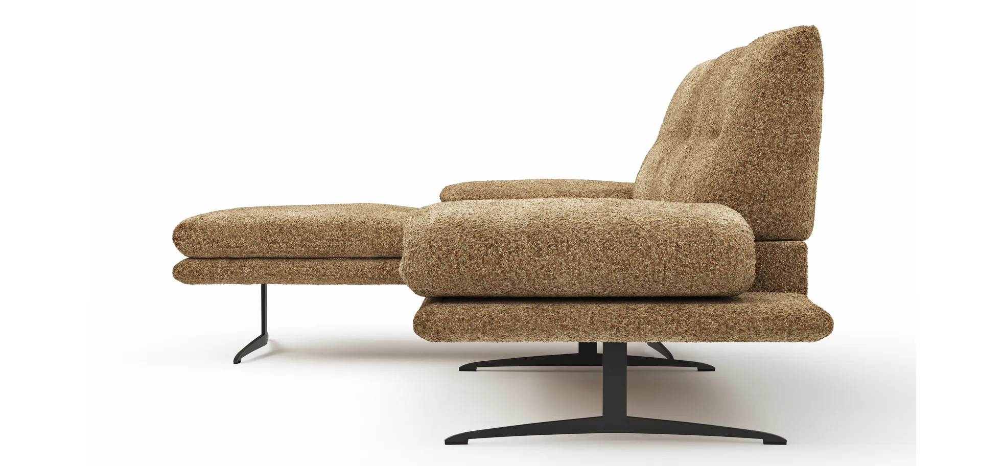 Ecksofa Lucero 2.0 - Longchair mit 2-Sitzer rechts inkl. Sitztiefenverstellung, Drehsitz und Sitztiefe verstellbar, Stoff, Cognac