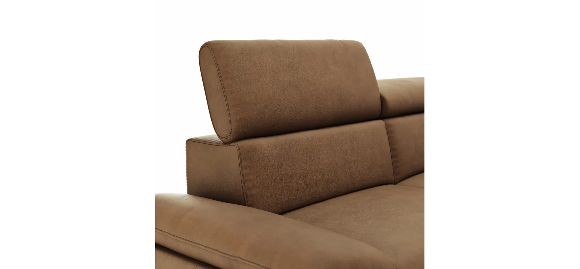 Ecksofa Felipa - 2,5-Sitzer mit Ecke rechts inkl. Kopfteil verstellbar, Leder, Cognac