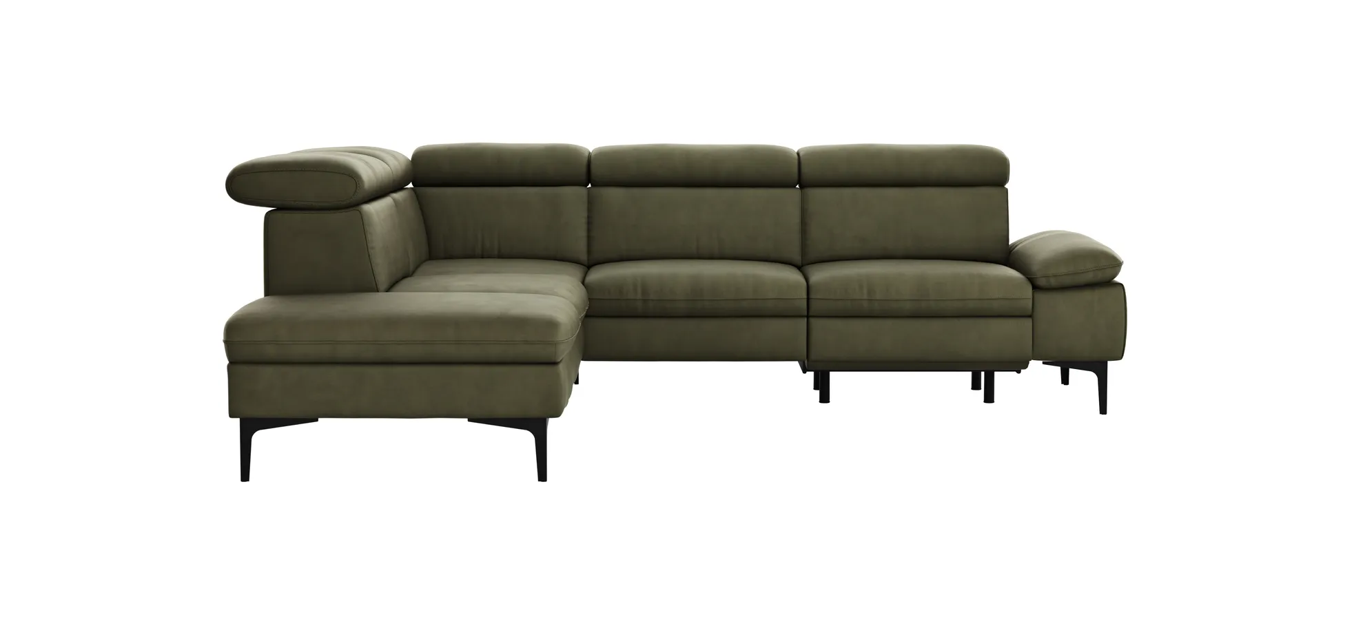 Ecksofa Felipa - Ecke links mit 2,5-Sitzer inkl. Armlehne verstellbar und Rückenlehne/Sitztiefe verstellbar (motorisch), Leder, Olive 105108
