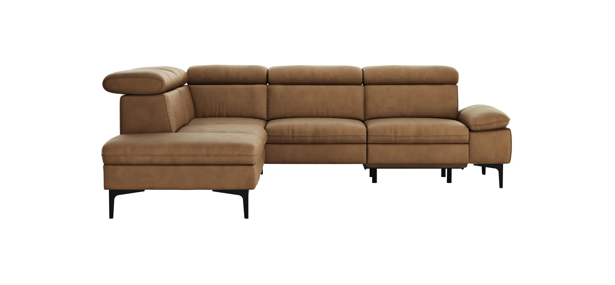 Ecksofa Felipa - Ecke links mit 2,5-Sitzer inkl. Armlehne verstellbar und Rückenlehne/Sitztiefe verstellbar (motorisch), Leder, Cognac 105109
