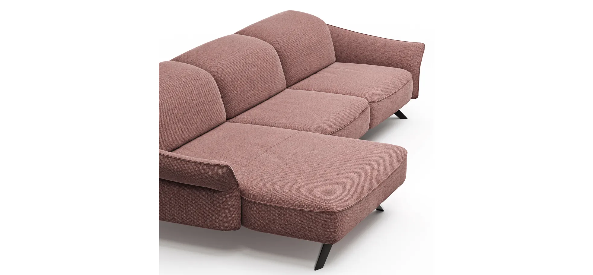 Ecksofa Bormio - Longchair links mit 3-Sitzer, Kopfteilverstellung, Stoff, Pfirsich