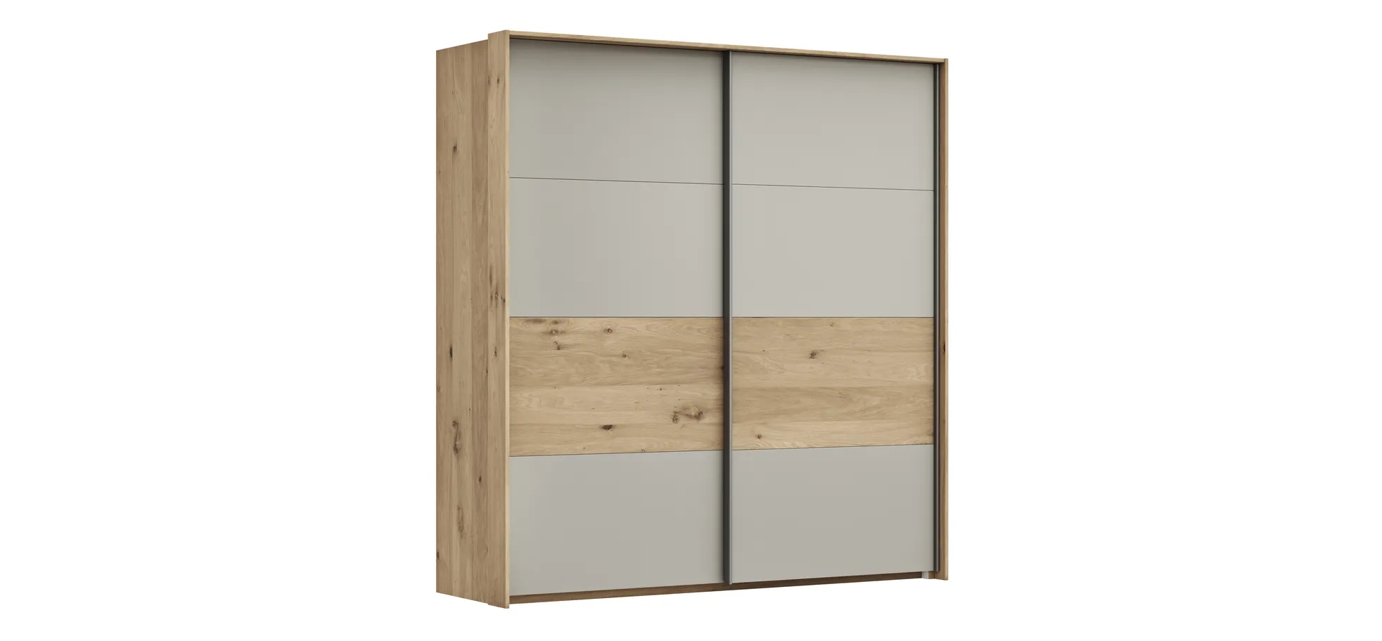 Schwebetürenschrank Viana - B ca. 188 cm, Furnier, Balkeneiche, Hellgrau 106157
