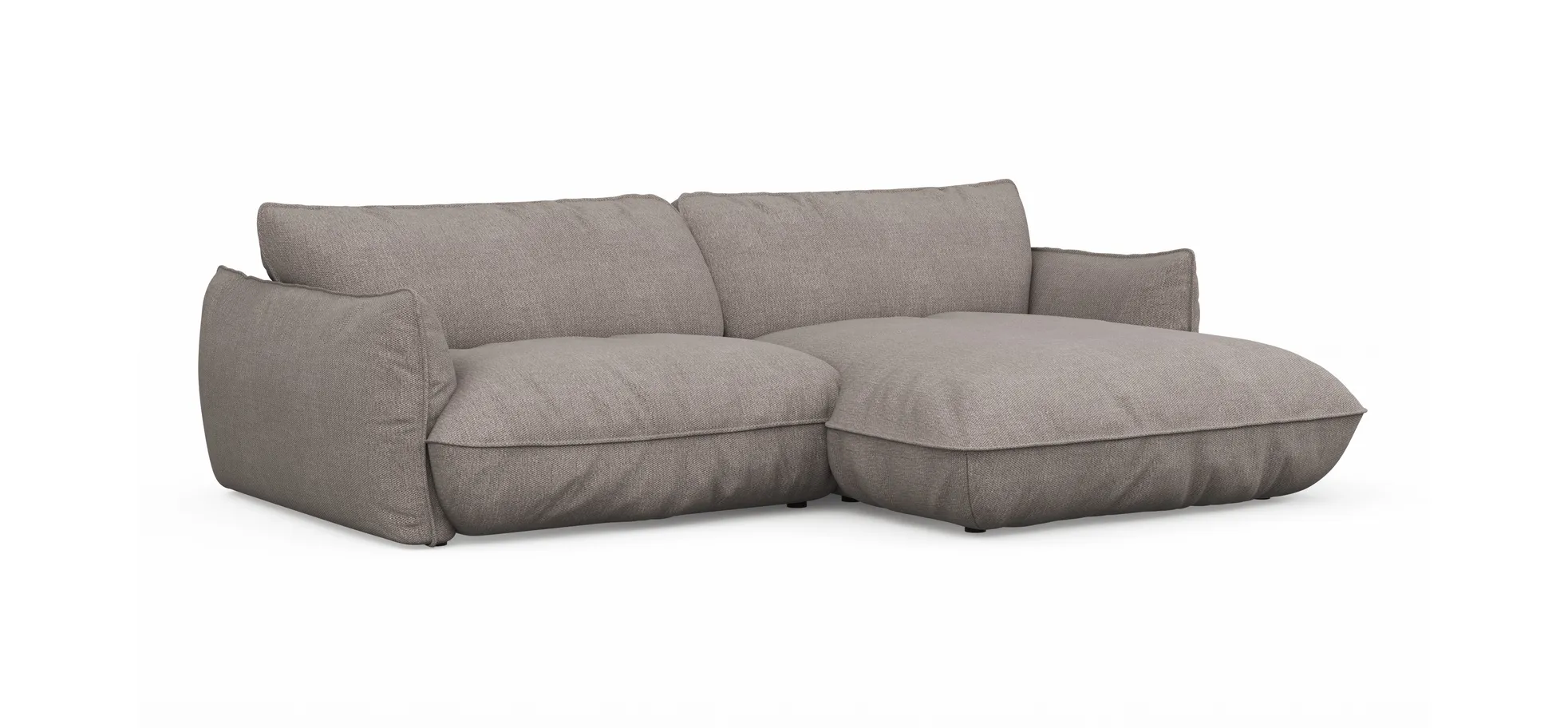 Ecksofa Fluffy - 2,5-Sitzer mit Longchair rechts inkl. Rückenlehne verstellbar, Stoff, Taupe