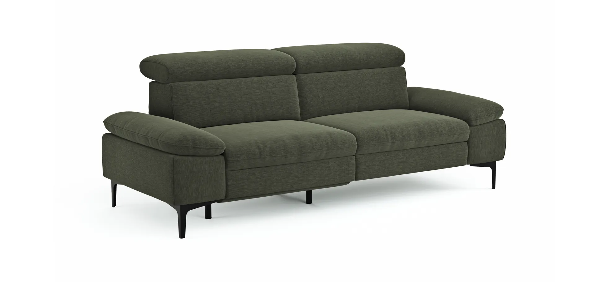 Sofa Felipa - 3-Sitzer inkl. Relaxfunktion (motorisch) und Kopfteil verstellbar, Stoff, Dunkelgrün