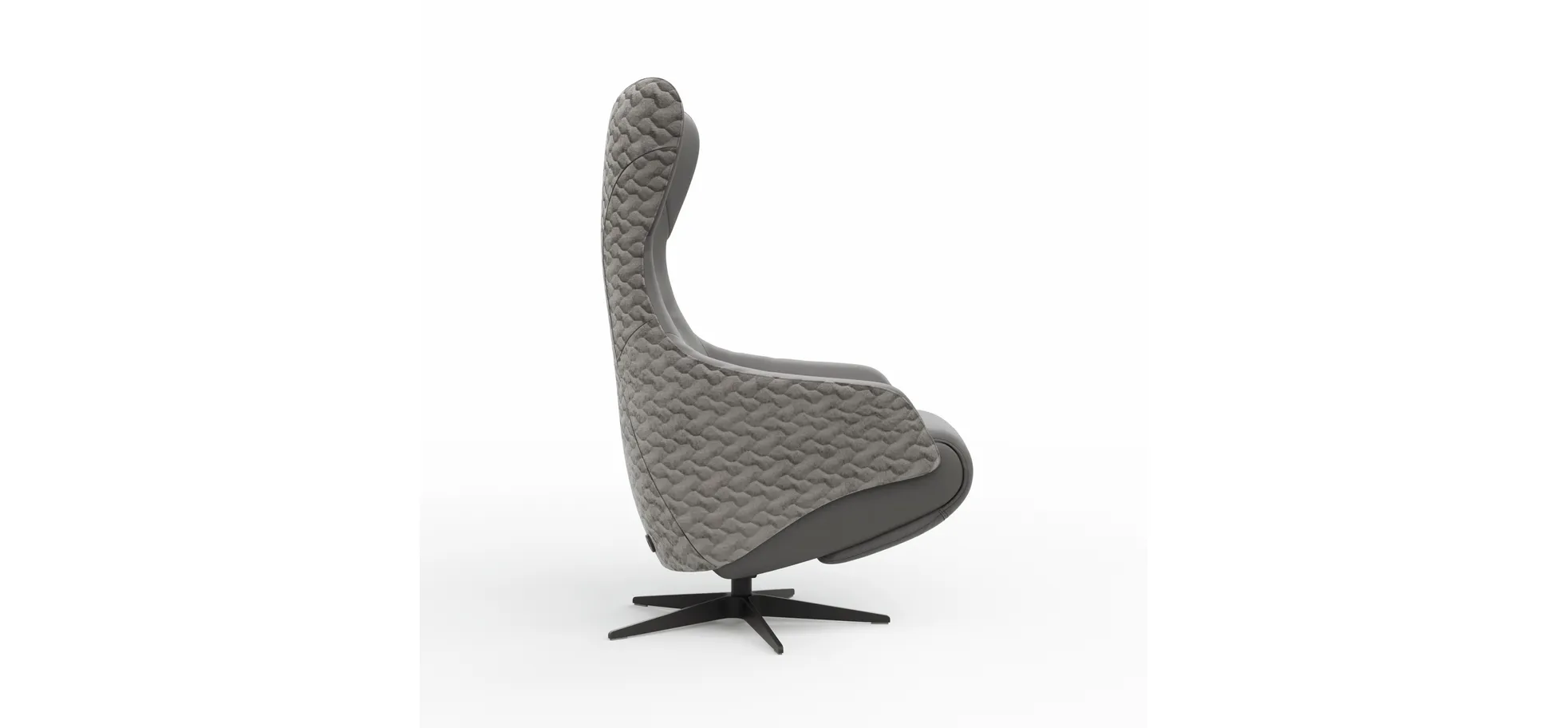 Relaxsessel Follina - Relaxfunktion (motorisch), Leder, Stoff, Grau