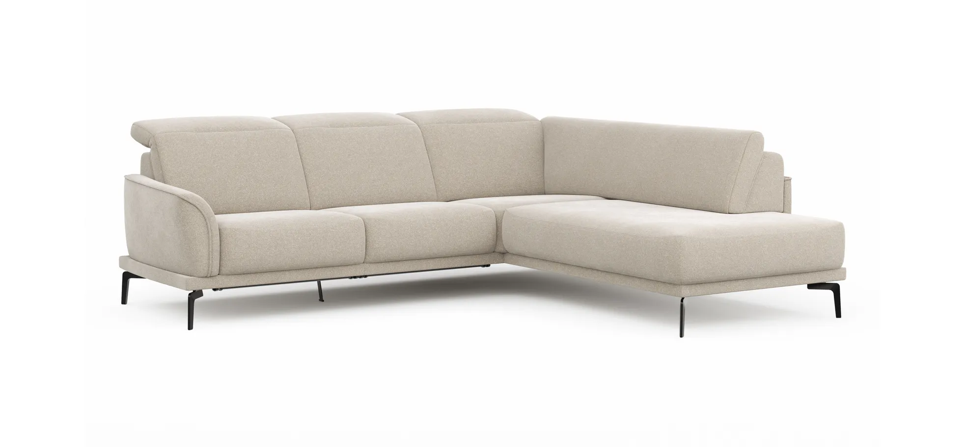 Ecksofa Amadena - 2-Sitzer mit Ecke rechts inkl. Relaxfunktion motorisch, Sitzvorzug und Kopfteilverstellung, Stoff, Creme