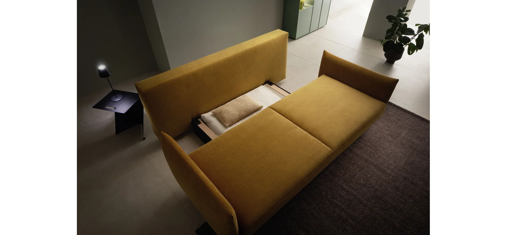 Schlafsofa Nettuno - 3-Sitzer, inkl. Schlaffunktion, Velour, Senfgelb