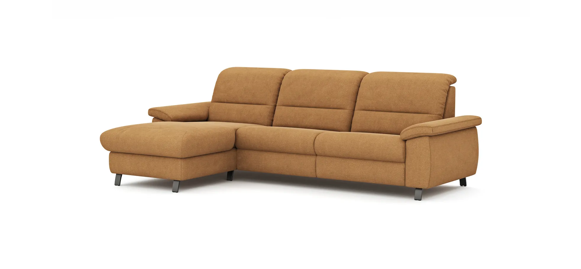 Ecksofa Cornella Classic - Longchair links mit 2-Sitzer, Stoff, Curry