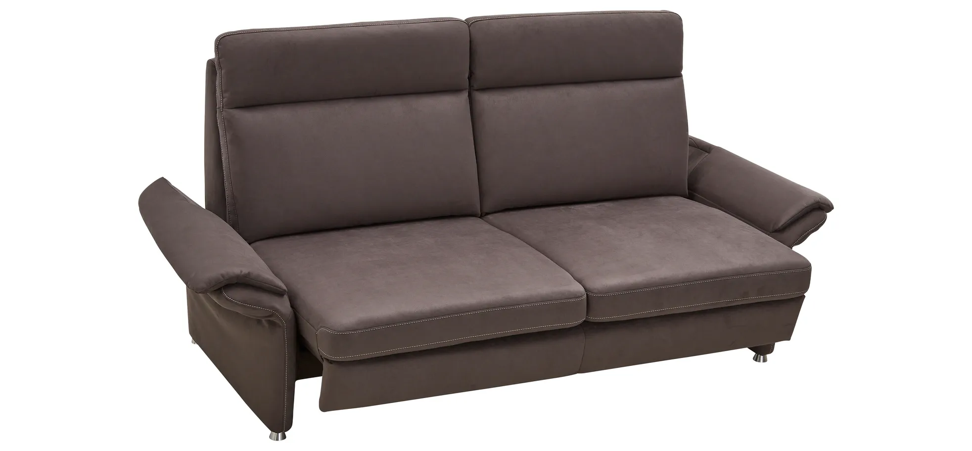 Sofa Arima - 2,5-Sitzer inkl. Sitzvorzug (motorisch) und Armlehnen verstellbar, Stoff, Dunkelbraun
