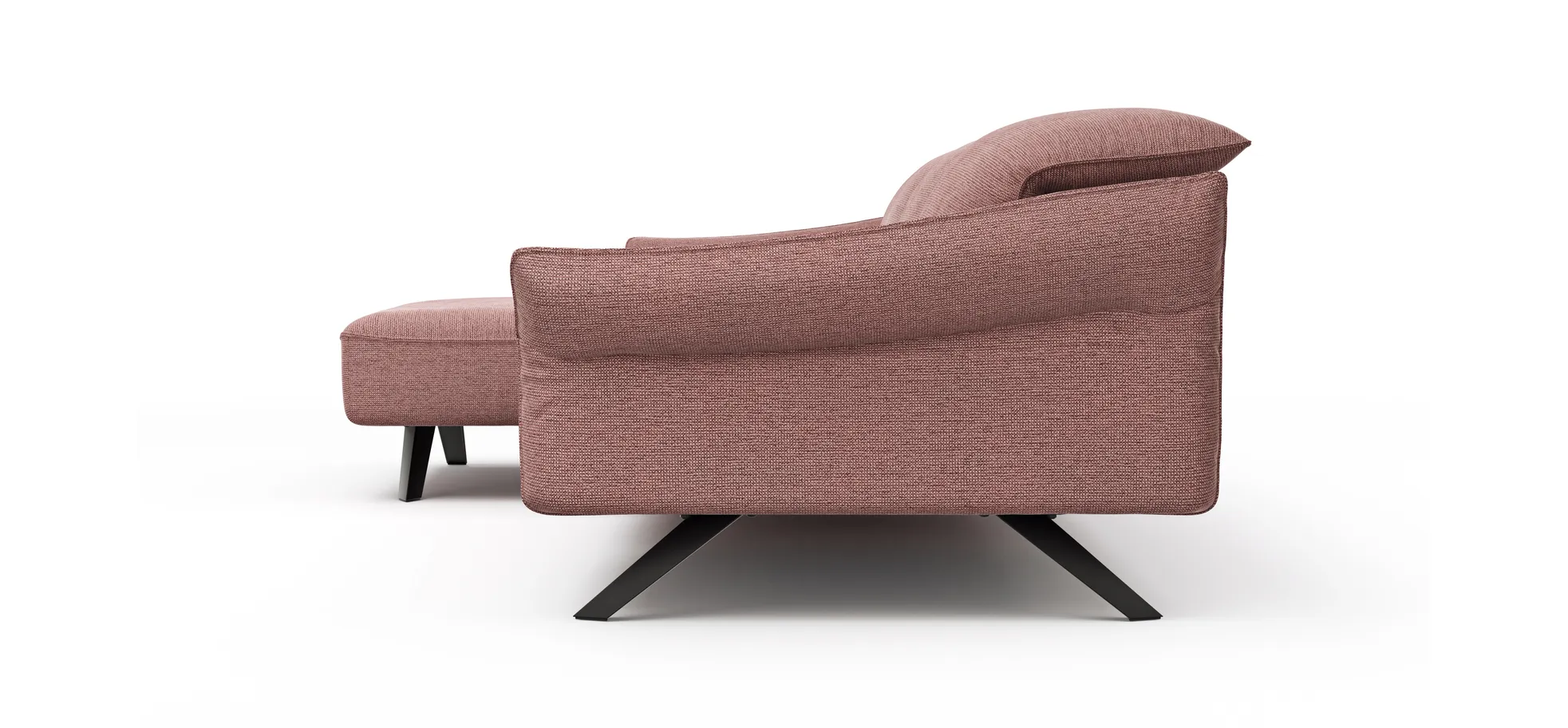 Ecksofa Bormio - Longchair links mit 3-Sitzer, Kopfteilverstellung, Stoff, Pfirsich