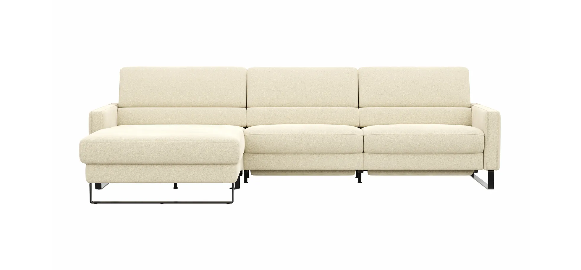 Ecksofa Valera - Longchair mit 3-Sitzer rechts inkl. Rückenlehne verstellbar und Relaxfunktion motorisch, Stoff, Natur 202590