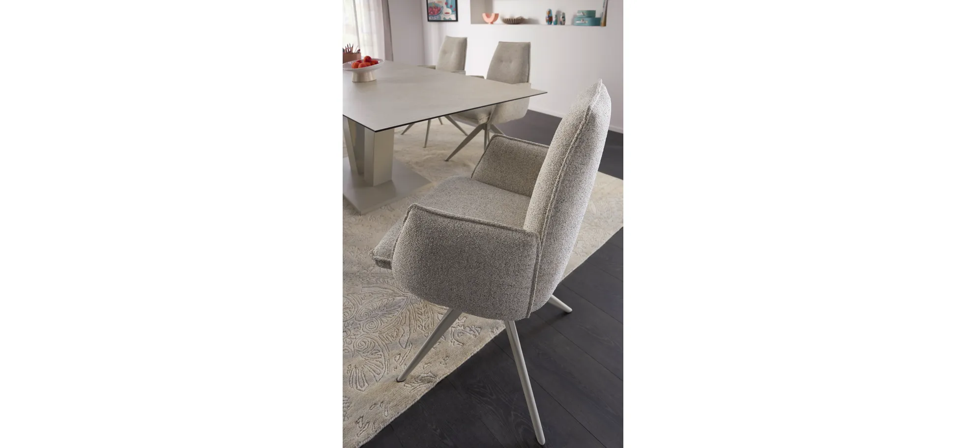 Armlehnstuhl Dinner - drehbar, Stoff, Champagner