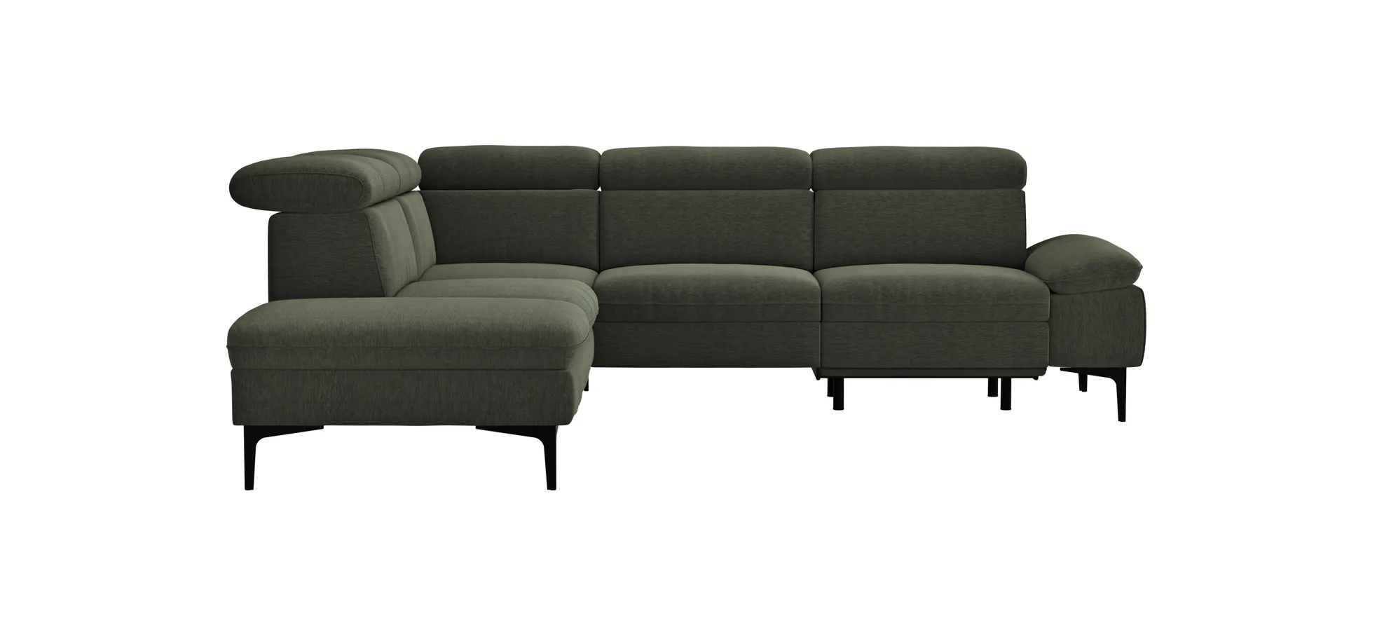 Ecksofa Felipa - Ecke links mit 2,5-Sitzer inkl. Armlehne verstellbar und Rückenlehne/Sitztiefe verstellbar (motorisch), Stoff, Dunkelgrün 105093