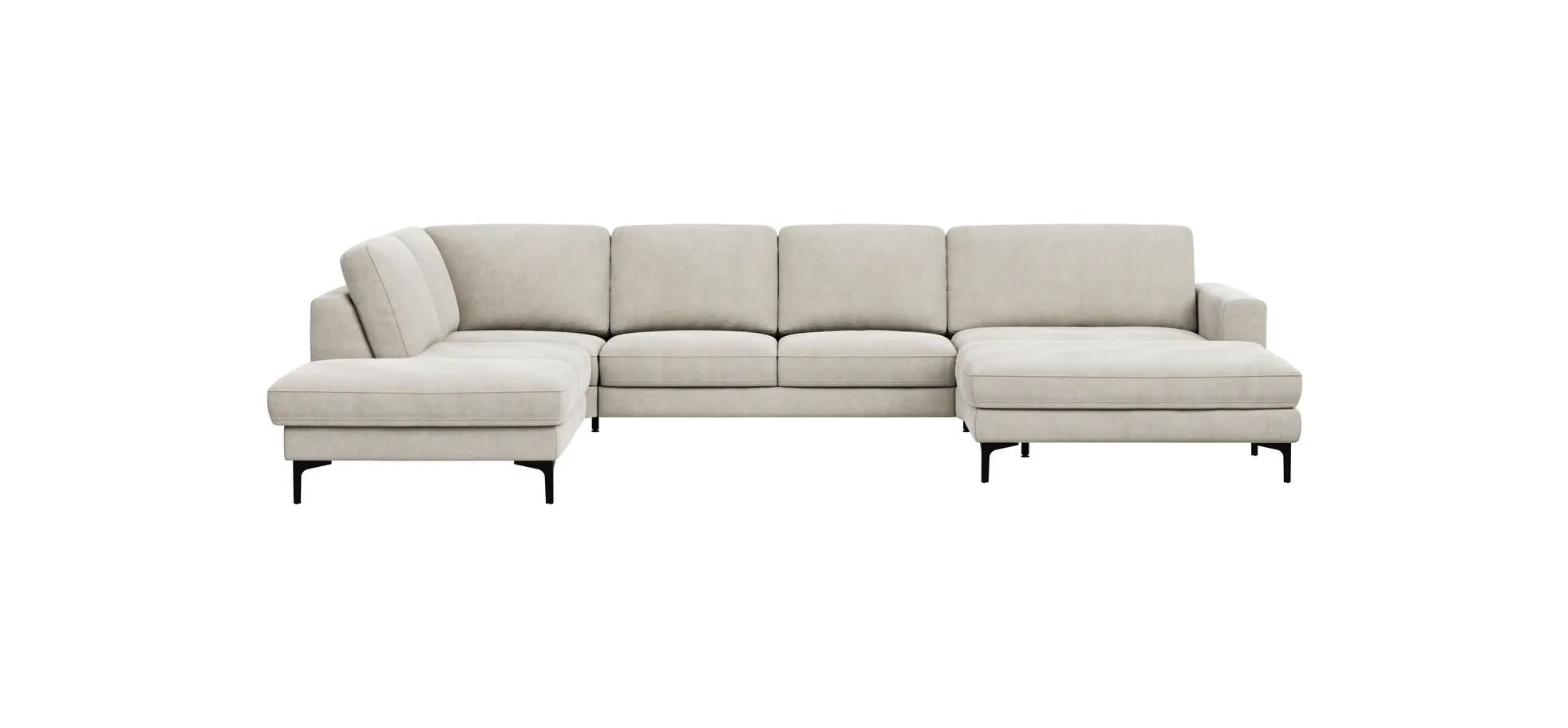 Wohnlandschaft Oviedo - Ecke links mit 2-Sitzer und Longchair rechts, Stoff, Natur 102371