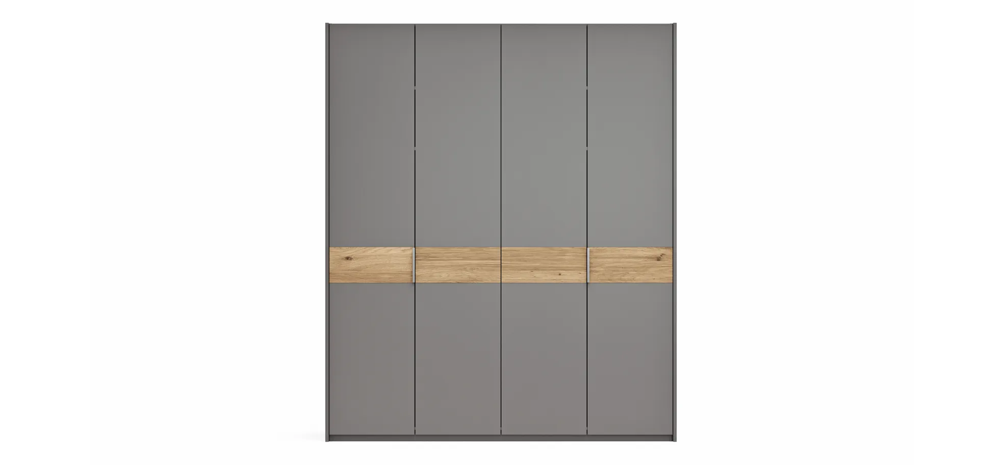 Drehtürenschrank Viana - B ca. 204 cm, Lack, Steingrau, Riffholz, Wildeiche