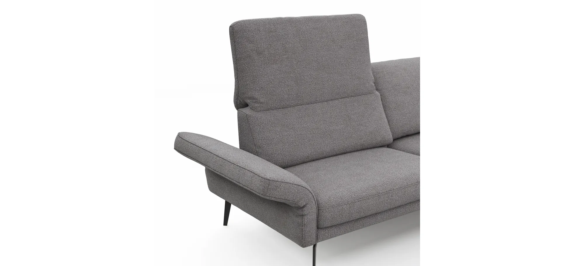 Ecksofa Estrela - 2,5-Sitzer mit Longchair rechts inkl. Rücken-/Armlehnenverstellung, Stoff, Grau