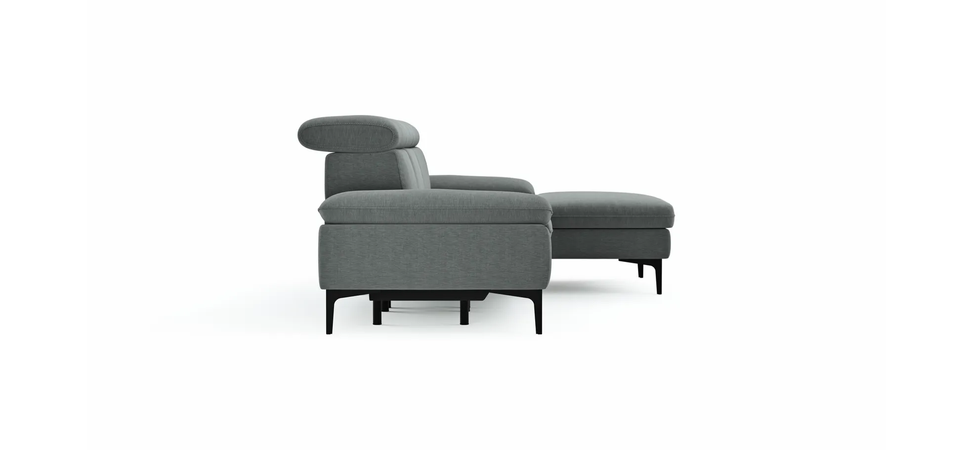 Ecksofa Felipa - 2,5-Sitzer mit Longchair rechts inkl. Armlehne verstellbar und Rückenlehne/Sitztiefe verstellbar (motorisch), Stoff, Grau