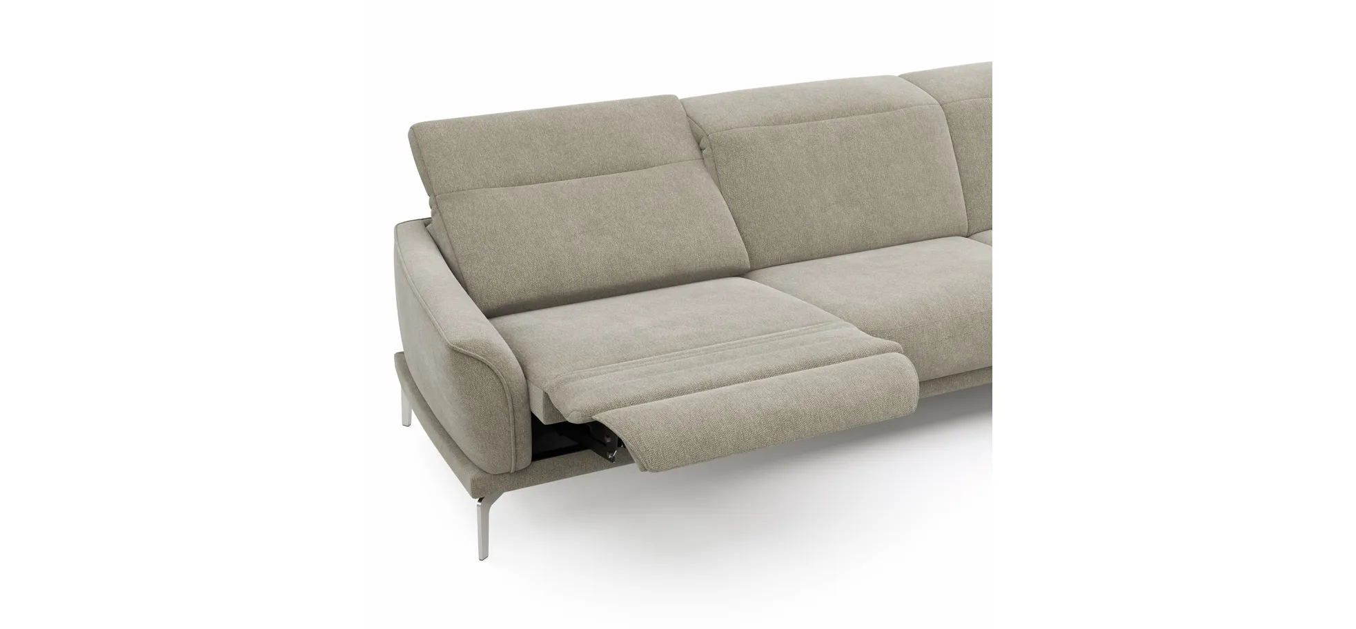 Ecksofa Amadena - 2-Sitzer mit Longchair rechts inkl. Relaxfunktion motorisch, Stoff, Limone