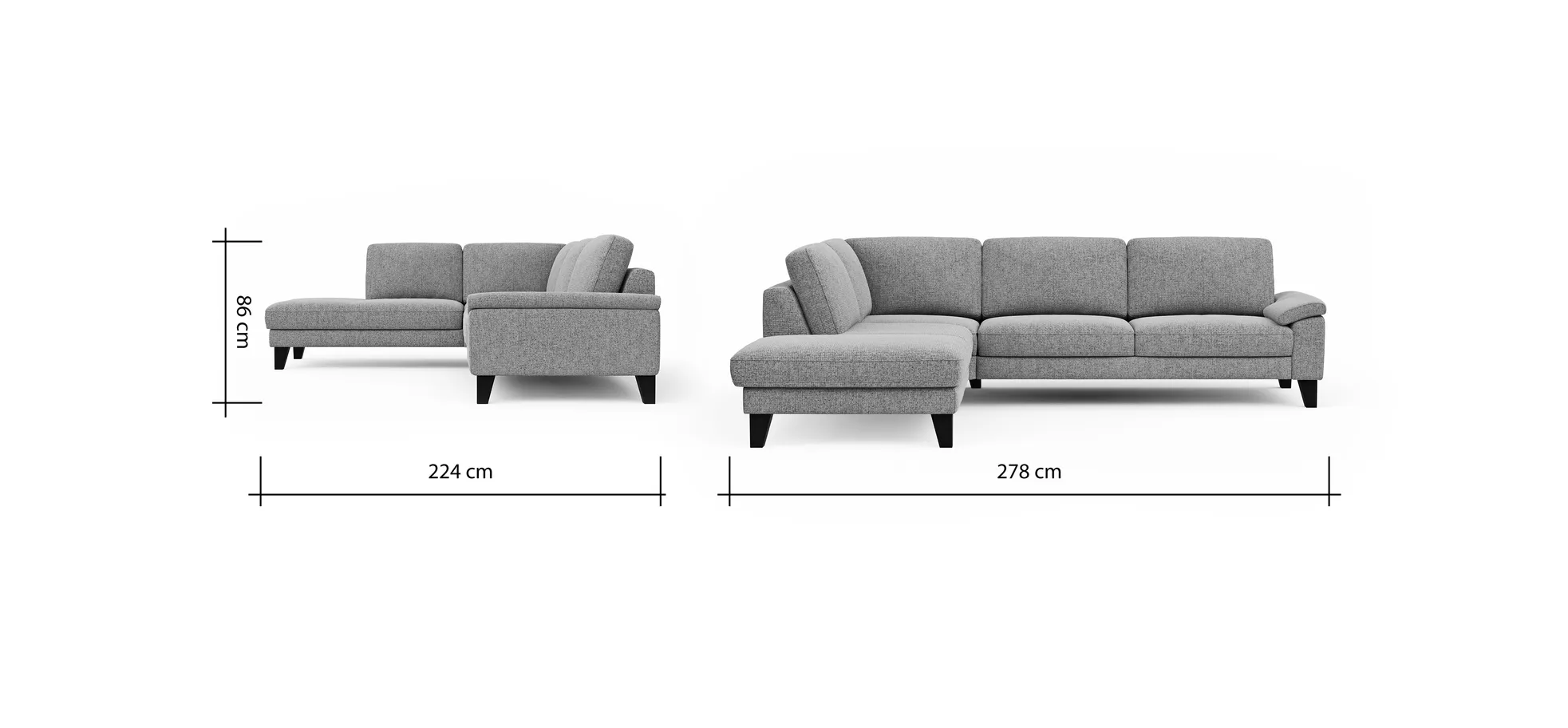 Ecksofa Oviedo - Ecke links mit 2,5-Sitzer, Stoff, Hellgrau