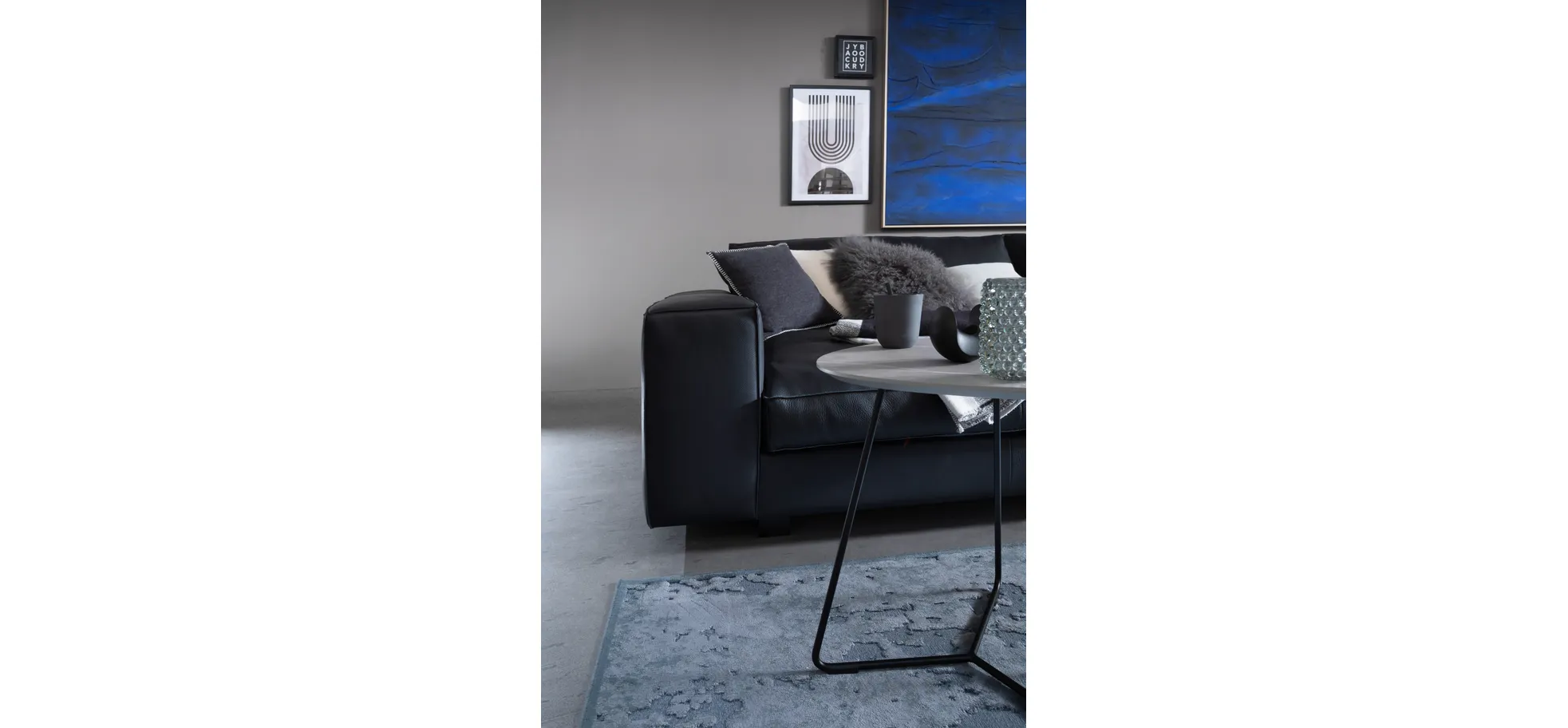 Sofa Aprino 1 - 4-Sitzer XXL, Leder, Schwarz, Armlehne Block