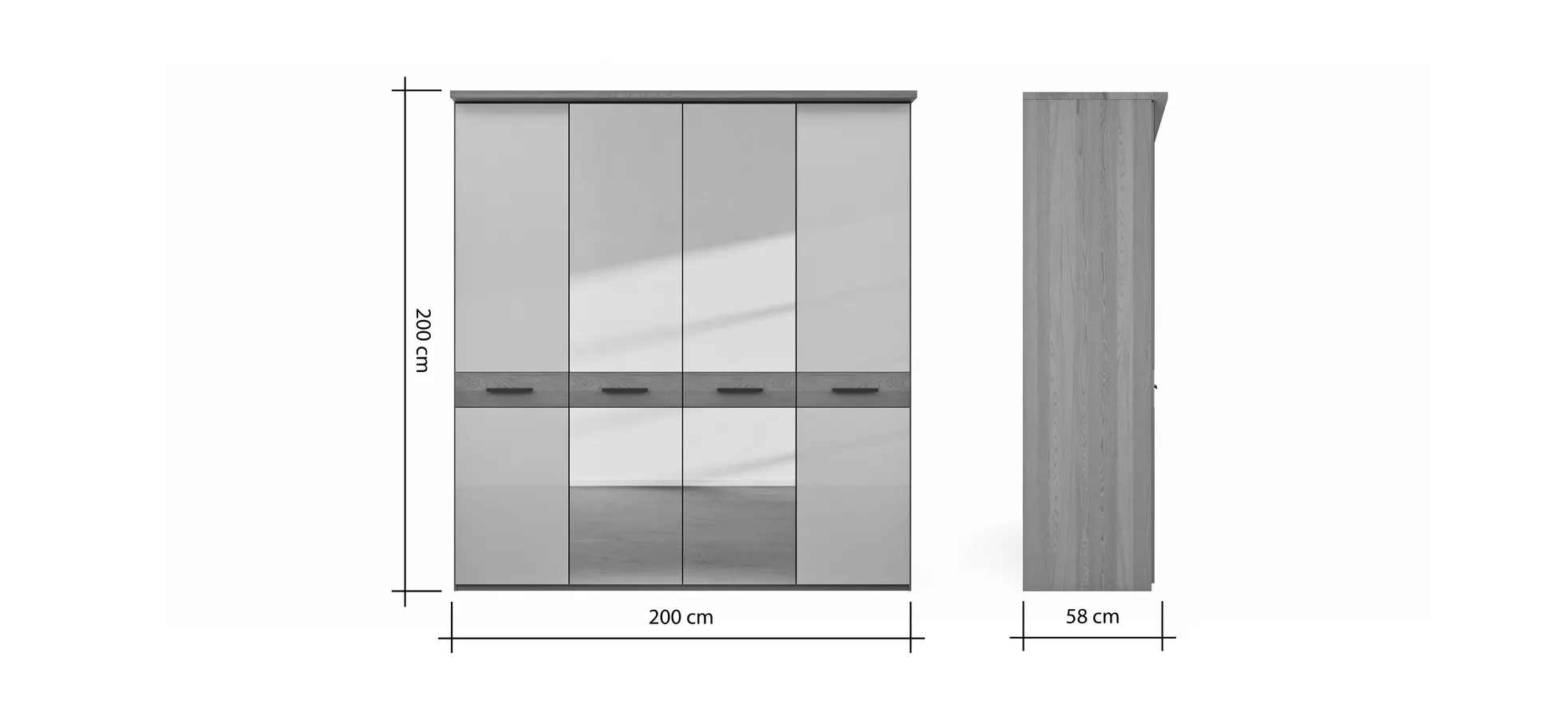 Drehtürenschrank Lenoso - B. ca. 200 cm, Glas Champagner, Spiegel