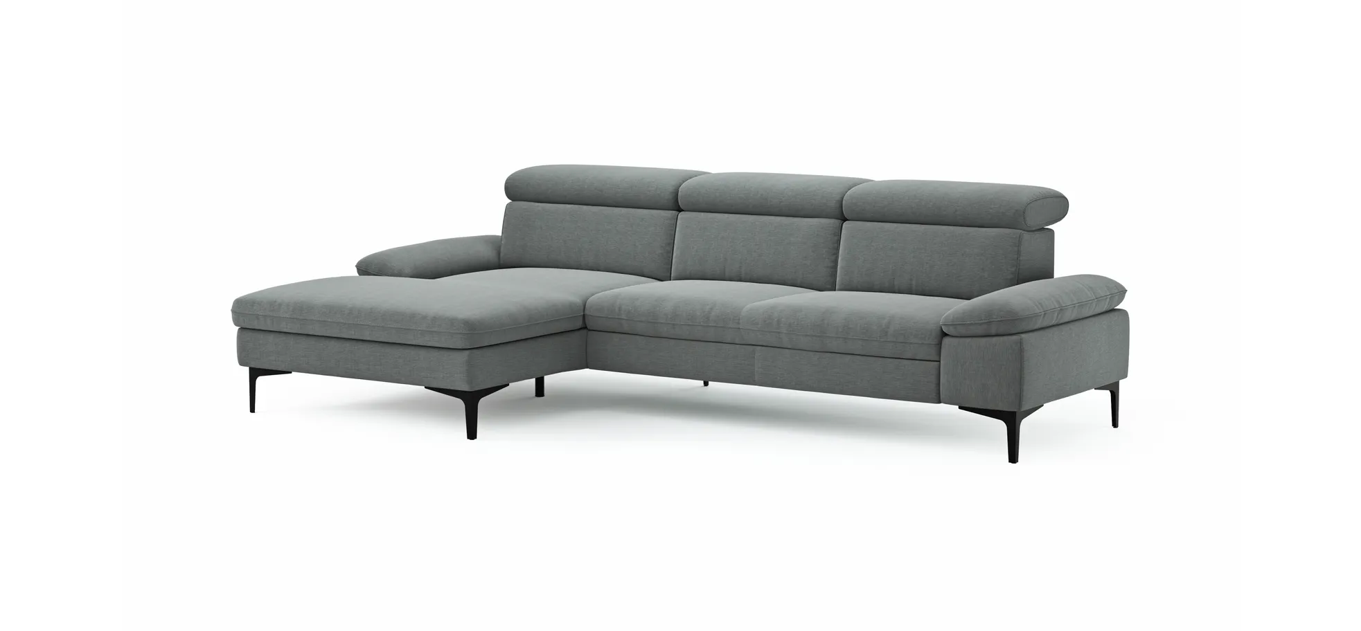 Ecksofa Felipa - Longchair links mit 2,5-Sitzer inkl. Kopfteil verstellbar, Stoff, Grau
