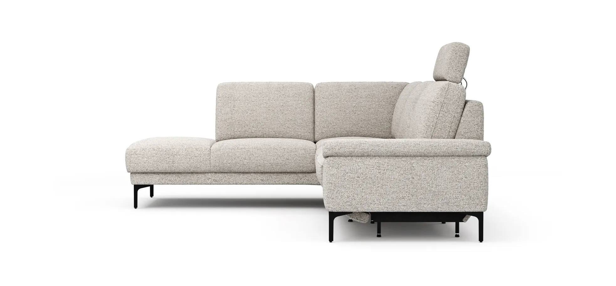 Ecksofa Matero - Ecke mit 2-Sitzer rechts inkl. Relaxfunktion motorisch und Sitzvorzug, Stoff, Hellgrau