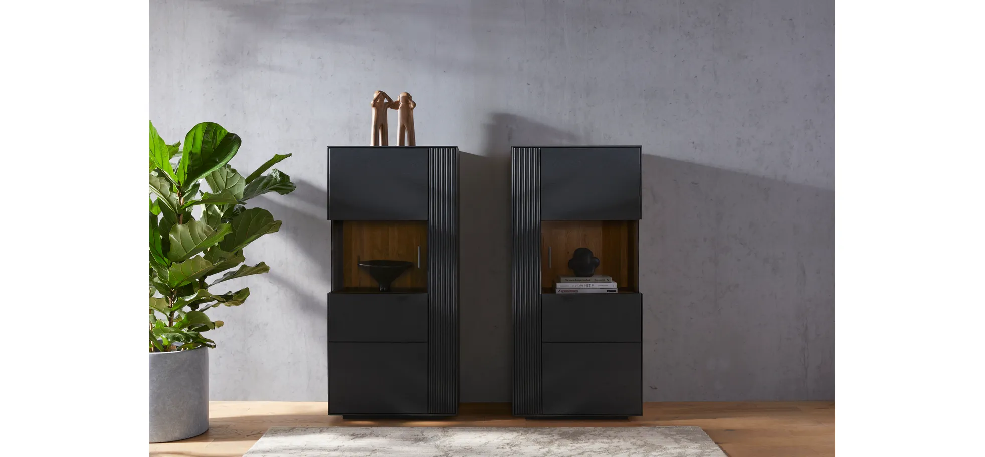 Vitrine Estana - Eiche massiv, Anthrazit