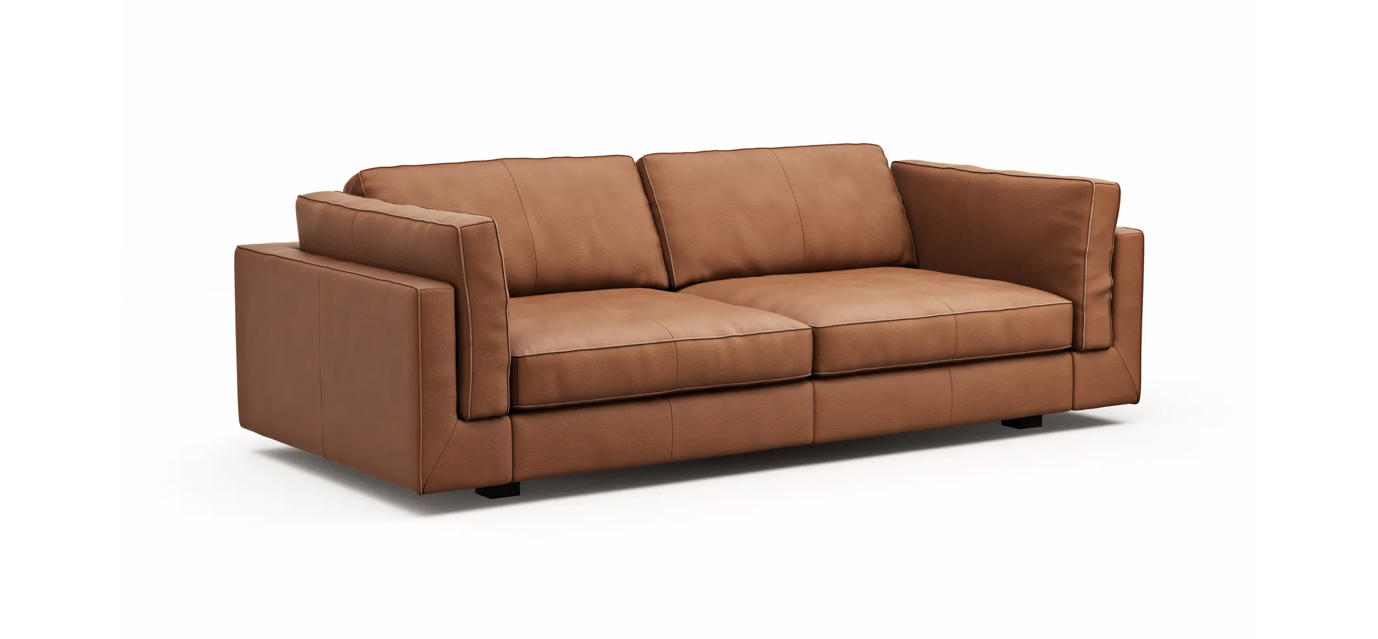 Sofa Aprino 3 - 3,5-Sitzer L, Dickleder, Cognac, Armlehne Kissen