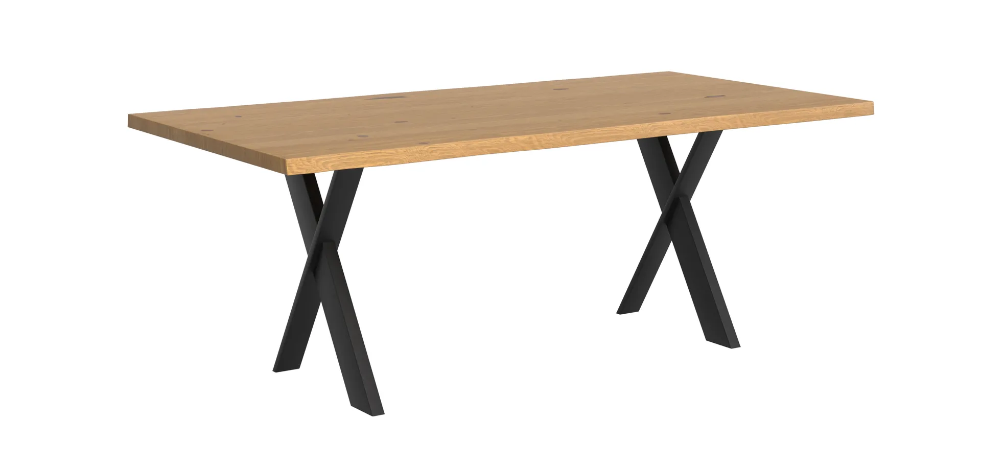 Esstisch 3100 - LB ca. 200x100 cm, Asteiche massiv, Waldkante, Kreuzfuß, Schwarz 120429
