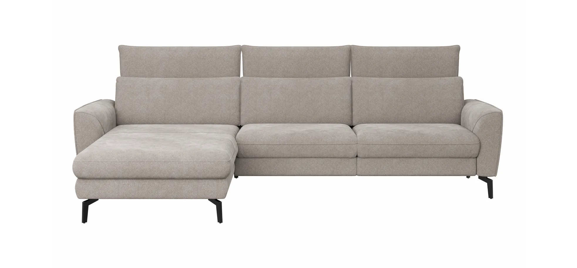 Ecksofa Avela - Longchair mit 2,5-Sitzer rechts inkl. Kopfteile verstellbar, Stoff, Bisquit 1291430325