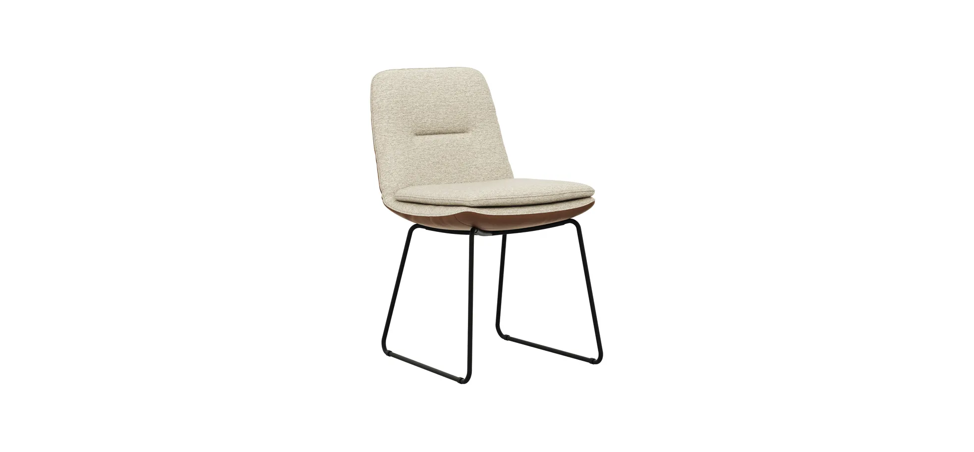 Polsterstuhl Macano - Leder & Stoff, Beige, Cognac 1022511