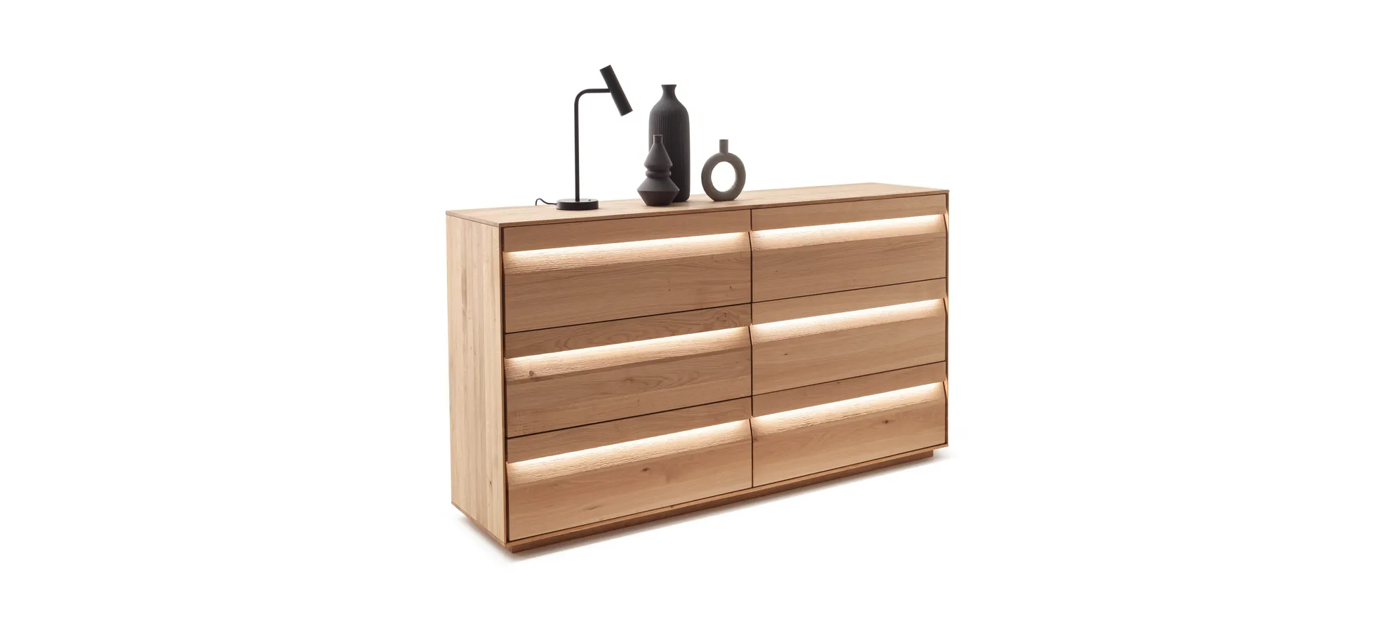 Sideboard Due Viso - inkl. Beleuchtung, BHT ca. 183x103x45 cm, Wildeiche Roheffekt, geölt