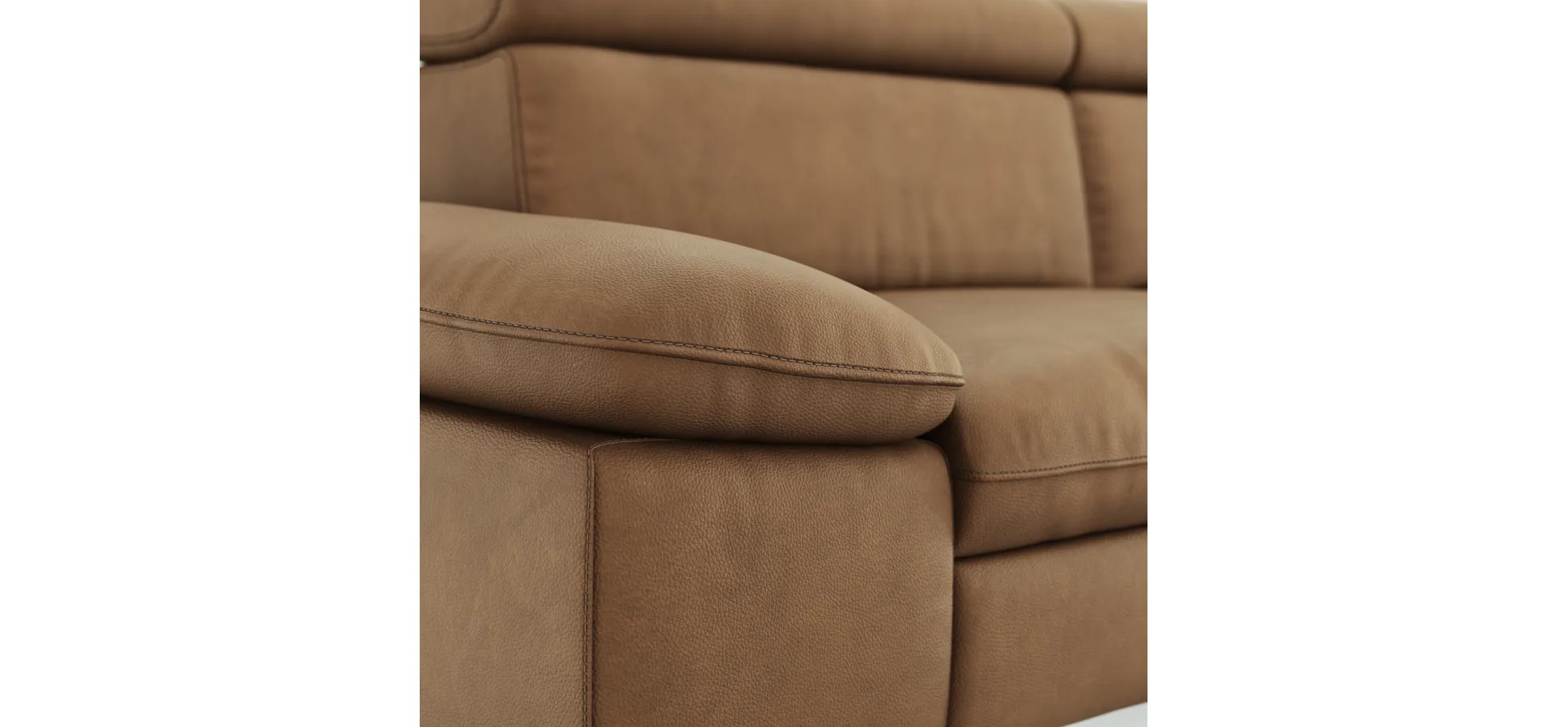Ecksofa Felipa - 2,5-Sitzer mit Ecke rechts inkl. Kopfteil verstellbar, Leder, Cognac