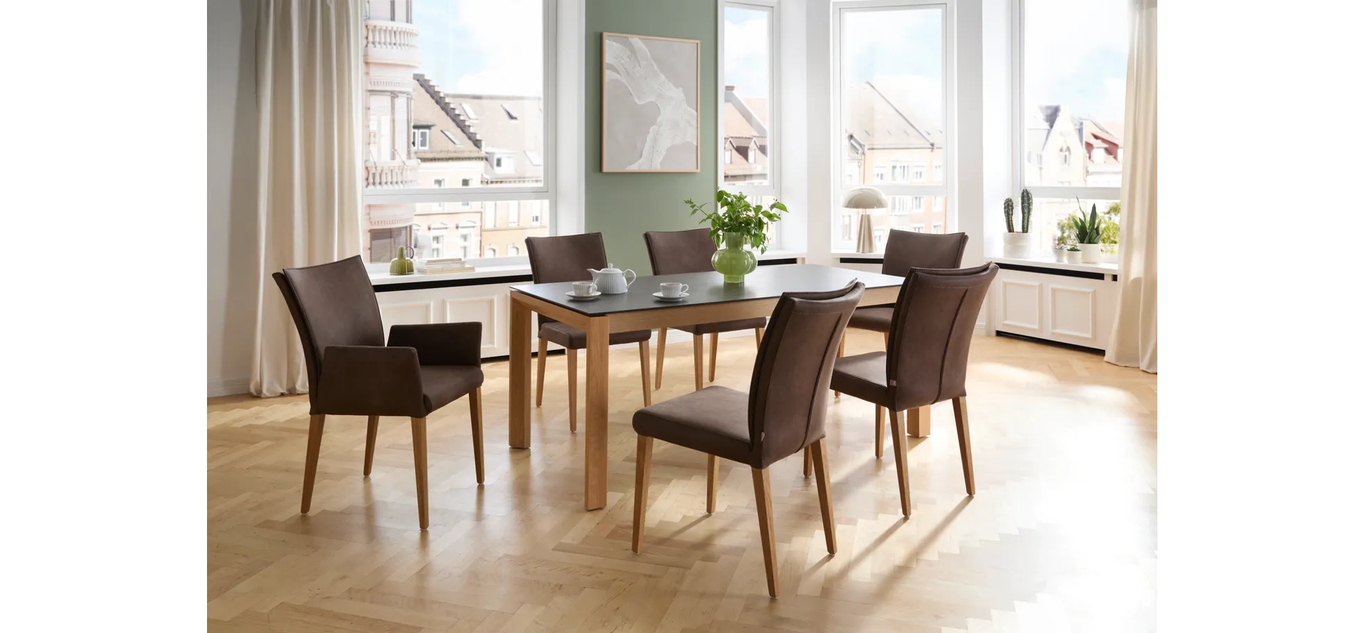 Armlehnstuhl Florea - Stoff, Dunkelbraun