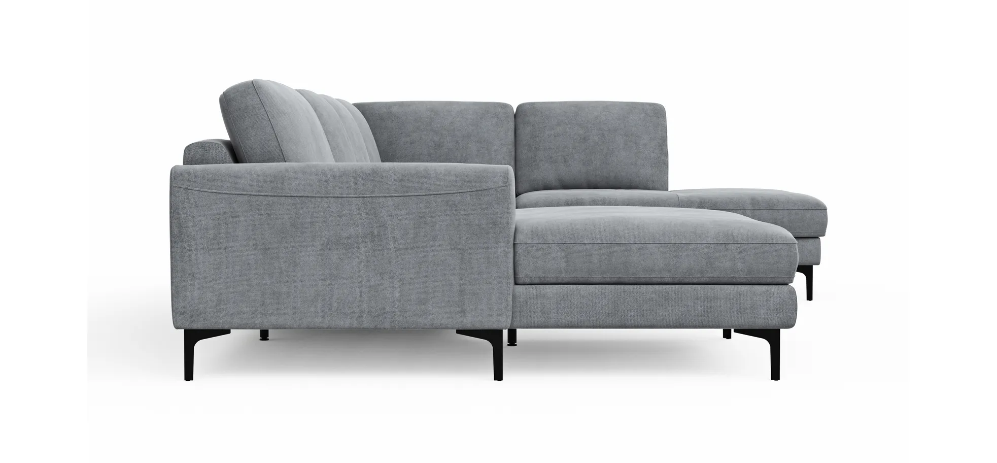 Wohnlandschaft Oviedo - Longchair links mit 2-Sitzer und Ecke rechts, Stoff, Grau