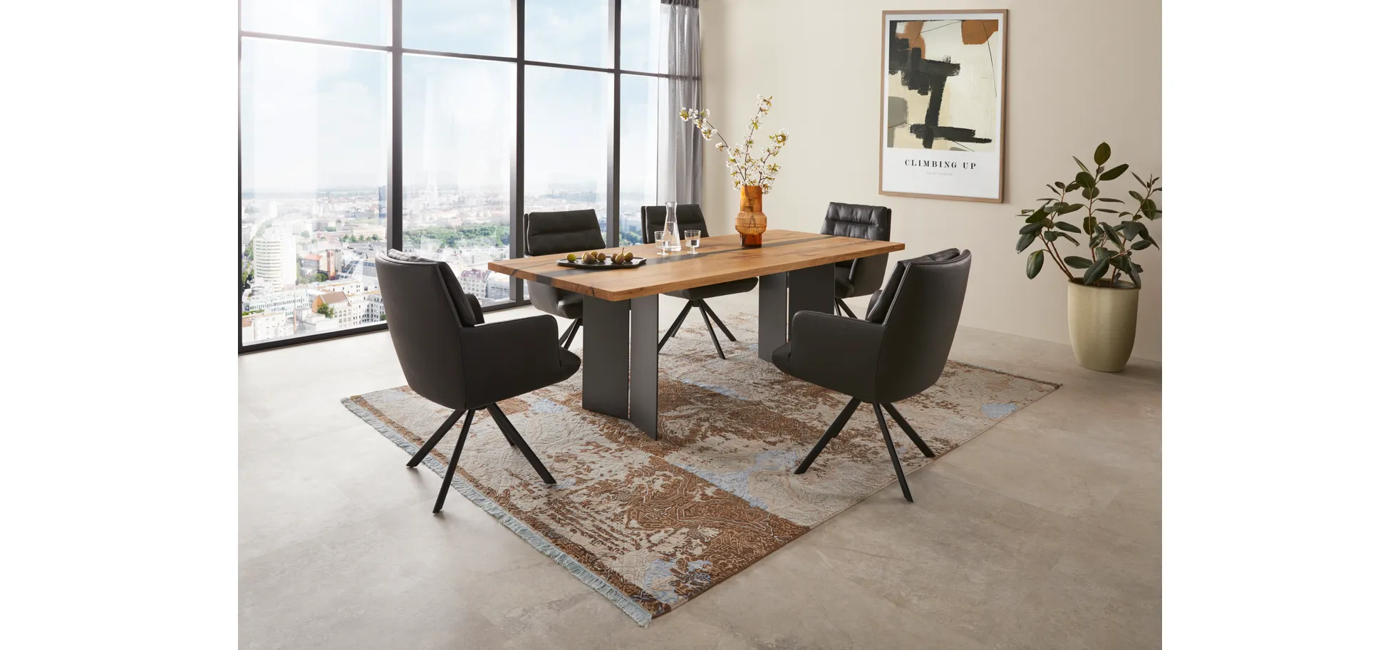 Esstisch Nera - LB ca. 220 x 110 cm, Asteiche massiv, Epoxy, Grau