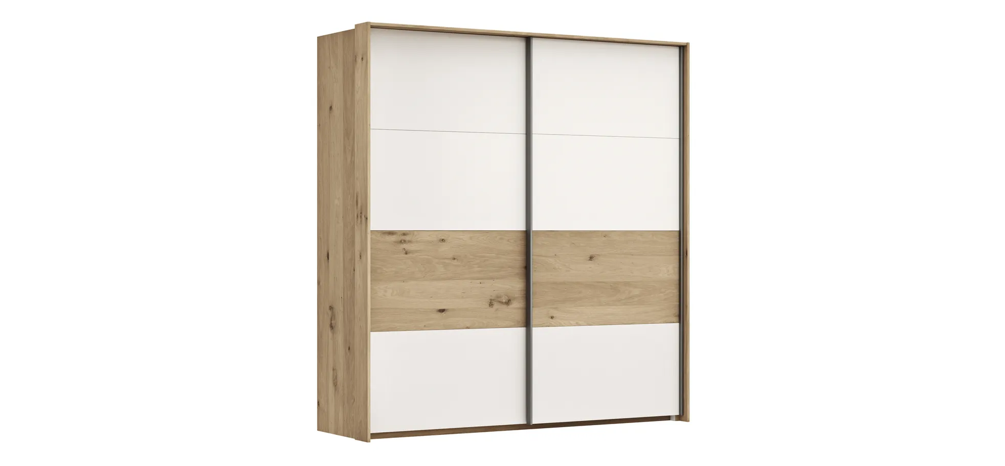 Schwebetürenschrank Viana - B ca. 188 cm, Furnier, Balkeneiche, Weiß 106156