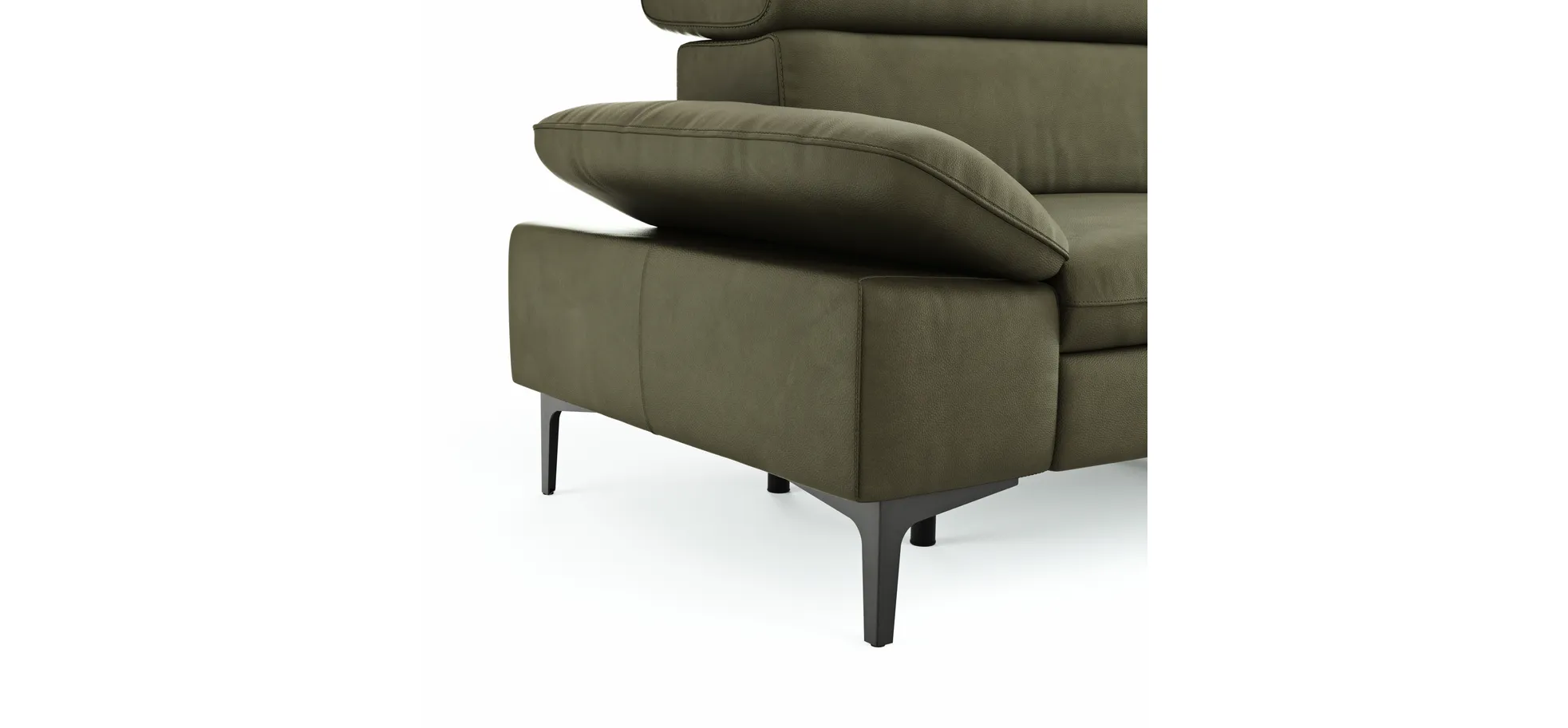 Ecksofa Felipa - 2,5-Sitzer mit Ecke rechts inkl. Armlehne verstellbar und Rückenlehne/Sitztiefe verstellbar (motorisch), Leder, Olive