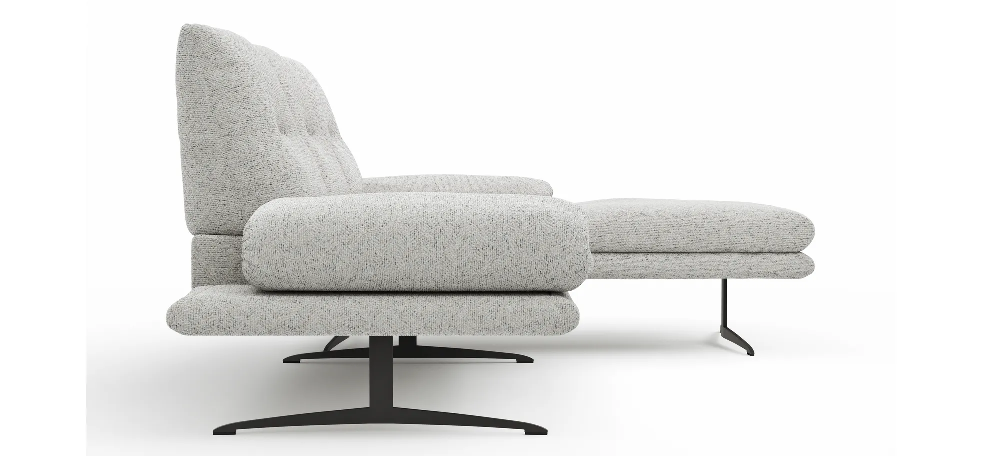 Ecksofa Lucero 2.0 - 2-Sitzer mit Longchair rechts inkl. Sitztiefenverstellung, Drehsitz und Sitztiefe verstellbar, Stoff, Offwhite