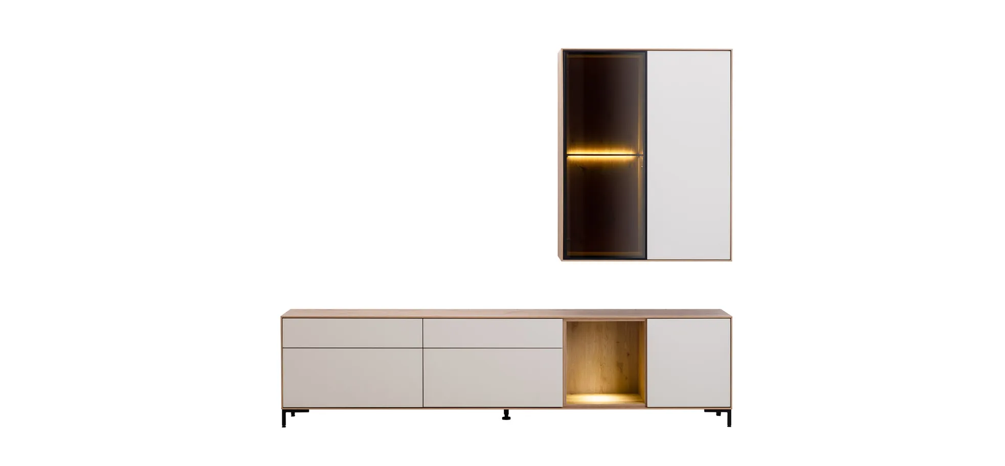 Wohnwand Medio - inkl. Beleuchtung, Melamin, Sand