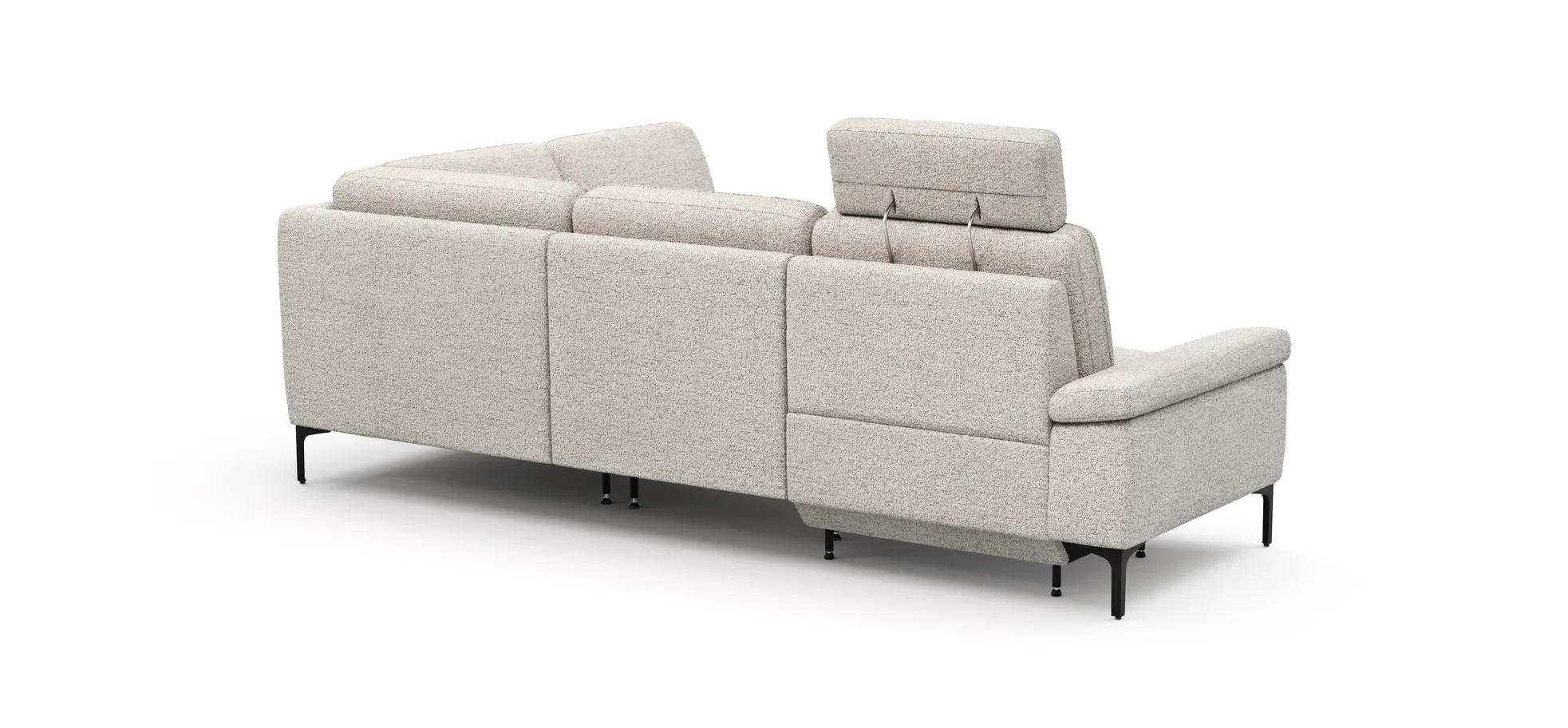 Ecksofa Matero - 2-Sitzer mit Ecke rechts inkl. Relaxfunktion motorisch und Sitzvorzug, Stoff, Hellgrau