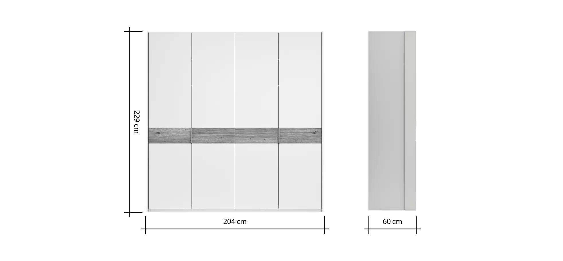 Drehtürenschrank Viana - B ca. 204 cm, Lack, Steingrau, Riffholz, Wildeiche